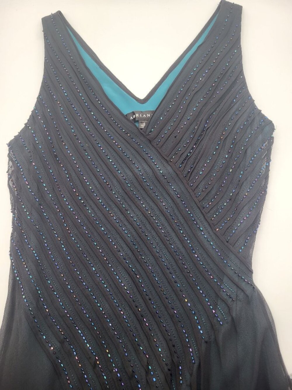 Adrianna Papell Black Beaded Silk Dress Asymmetrical SZ 12 Whimsigoth Fairy Prom